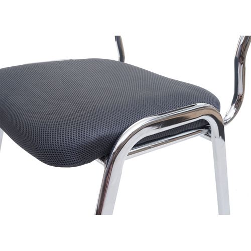Lot De 4 Chaises De Bureau Sans Roulettes Conférence Réunion Empilable En Tissu Maille Gris 04_000