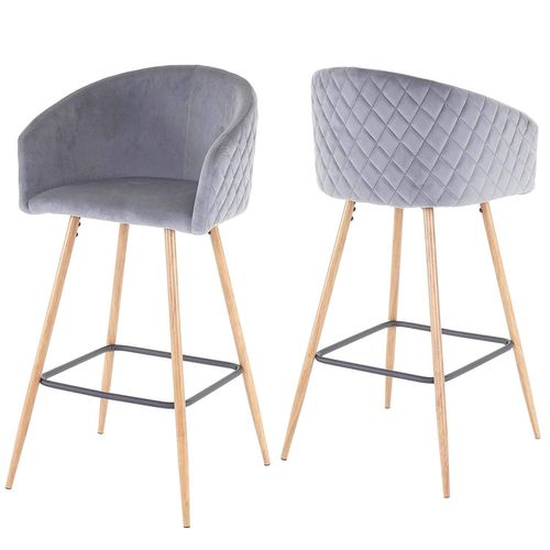Lot De 2 Tabourets De Bar En Tissu Velours Gris Avec Repose-pieds Tdb04037