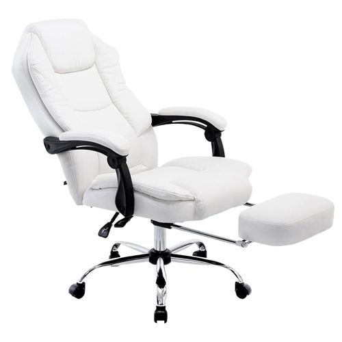 Fauteuil De Bureau Ergonomique En Synthétique Blanc Avec Repose-pieds Et Accoudoirs Bur10378