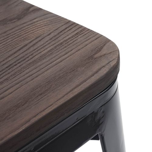 Set De 4 Tabourets Bas Assise En Bois Cadre En Métal Noir Design Industriel Empilable 04_0005231