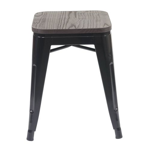 Set De 4 Tabourets Bas Assise En Bois Cadre En Métal Noir Design Industriel Empilable 04_0005231