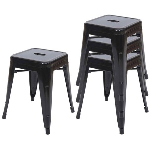 Lot De 4 Tabourets Bas Design Industriel Empilables En Métal Noir 04_0005235