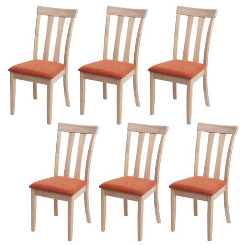 6 Chaises De Salle à Manger Cuisine Design Classique En Tissu Orange Et Bois Massif Clair 04_00030