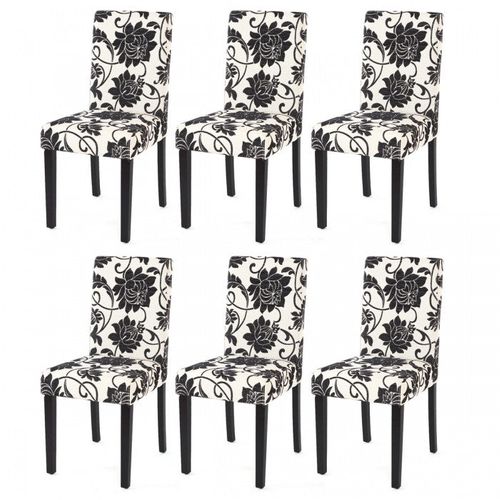 Lot De 6 Chaises De Salle à Manger En Tissu Imprimé Blancetnoir Pieds Foncés Cds04222