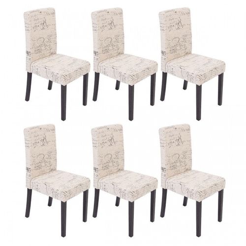 Lot De 6 Chaises De Salle à Manger En Tissu Crème Imprimé Pieds Foncés Cds04230
