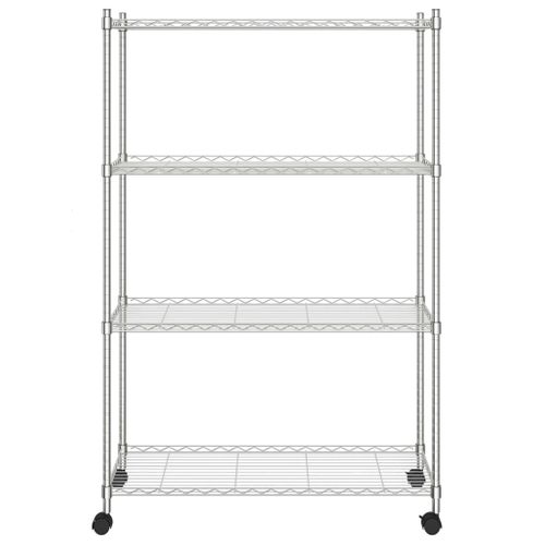Étagère De Rangement 4 Niveaux Roues 90 X 35 X 137 Cm Chrome 200 Kg 02_0000697