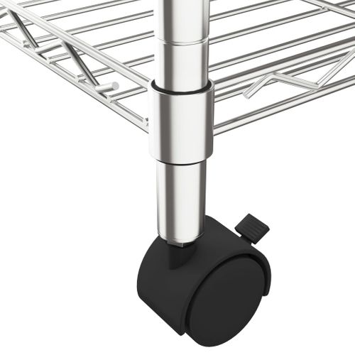 Étagère De Rangement 4 Niveaux Roues 90 X 35 X 137 Cm Chrome 200 Kg 02_0000697