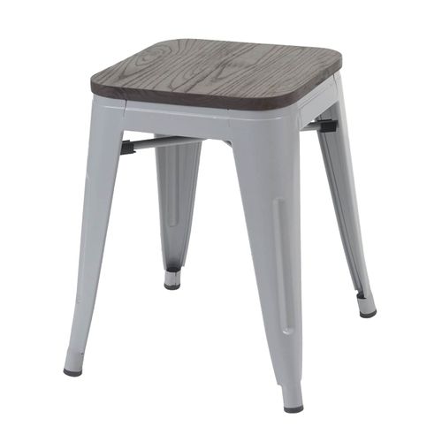 Lot De 6 Tabourets Bas Avec Assise En Bois Empilable En Métal Design Industriel Gris 04_0000913