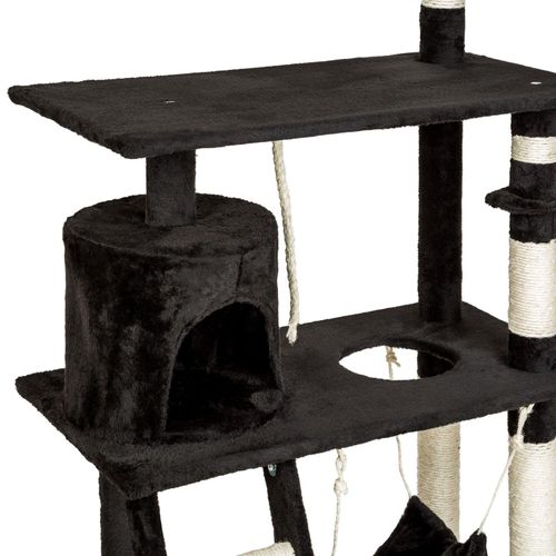 Arbre à Chat Griffoir Grattoir Niche Jouet Animaux Peluché Noir 141 Cm 08_0000514