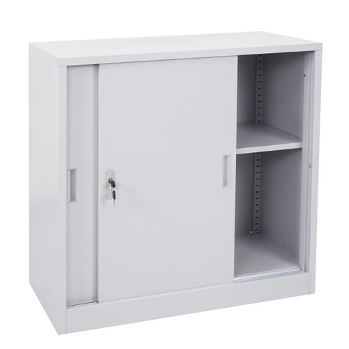 Armoire De Rangement Bureau En Acier, Avec Portes Coulissantes 90x90x45cm Gris 04_0000959