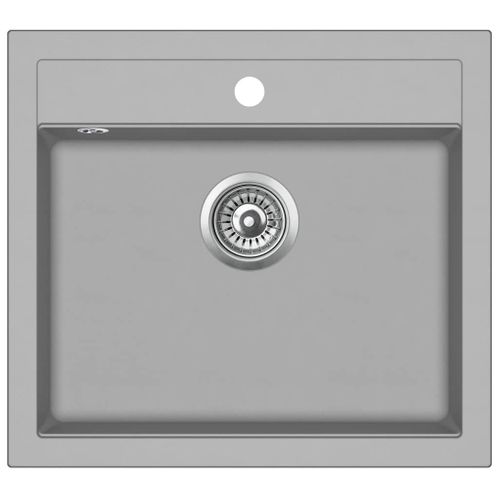 Évier De Cuisine En Granit Bac Unique 56,5 X 51 Cm Gris 02_0002324