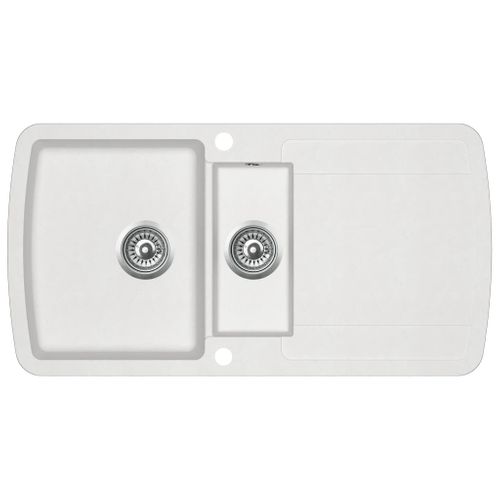 Évier De Cuisine Double 96 X 50 Cm Lavabo Granit Blanc 02_0002340