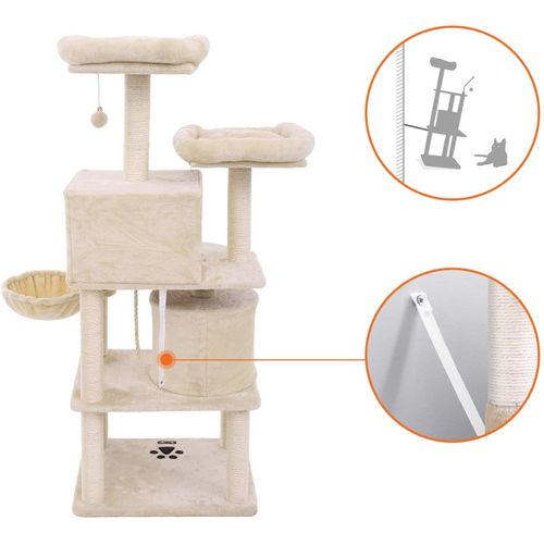Arbre à Chat Colonne En Sisal Panier Et 2 Niches Tour à Chat Pour Chats 12_0000144