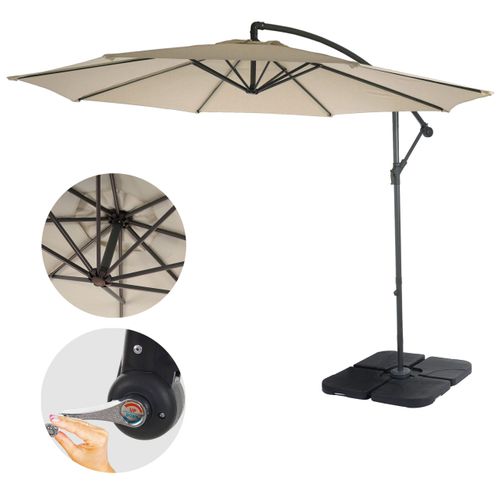Parasol Déporté Protection Solaire D. 3m Inclinable Polyester/acier 11kg Crème Avec Support 04_0000