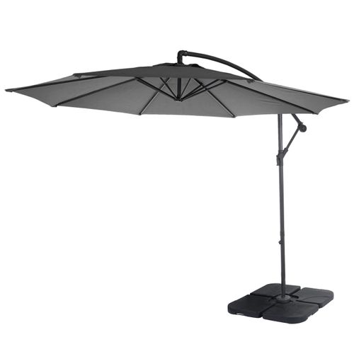 Parasol Déporté Protection Solaire D. 3m Inclinable Polyester/acier 11kg Gris Avec Support 04_00009