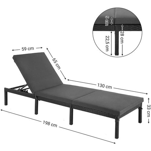 Chaise Longue Bain De Soleil Transat De Relaxation Avec Matelas De 5 Cm Surface Tissé
