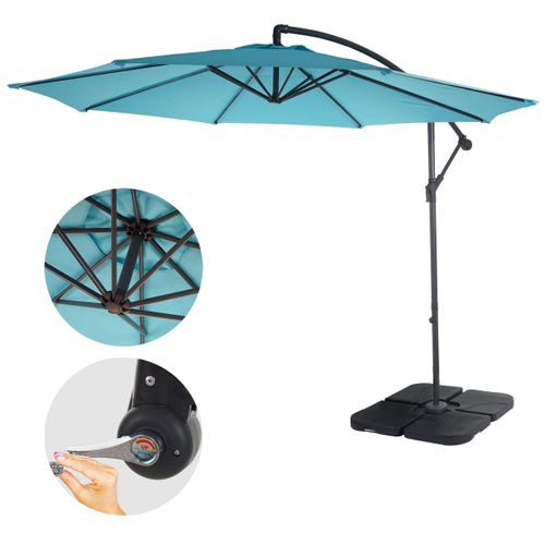 Parasol Déporté Protection Solaire D. 3m Inclinable Polyester/acier 11kg Bleu Avec Support 04_00009
