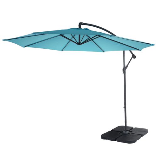 Parasol Déporté Protection Solaire D. 3m Inclinable Polyester/acier 11kg Bleu Avec Support 04_00009