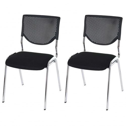 Lot De 2 Chaises Ergonomique Pour Visiteur Bureau Noir Pieds Chromé Bur04049