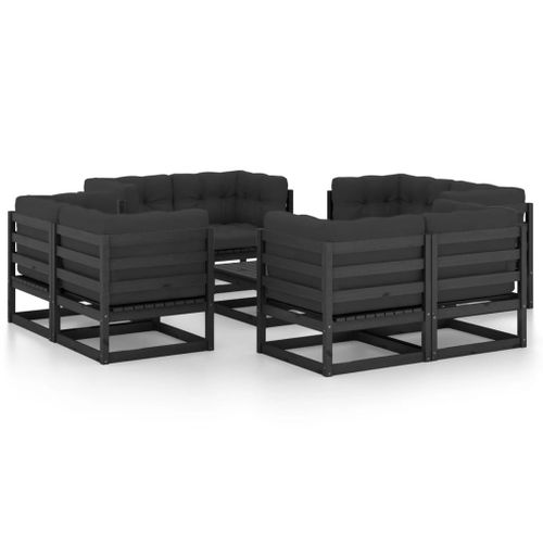 Salon De Jardin Meuble D'extérieur Ensemble De Mobilier 9 Pièces Avec Coussins Bois D