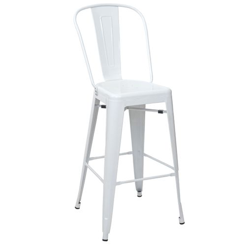 Tabouret De Bar Avec Dossier Design Industriel En Métal Blanc Avec Repose-pieds 04_0005253