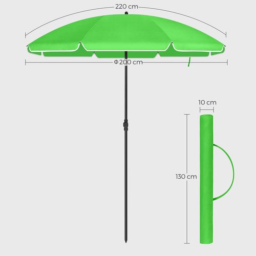Parasol De Jardin Diamètre 2 M Ombrelle Protection Upf 50+ Inclinable Portable Résist