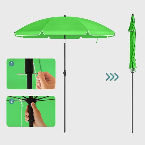 Parasol De Jardin Diamètre 2 M Ombrelle Protection Upf 50+ Inclinable Portable Résist