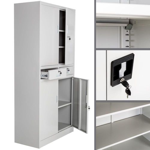 Armoire Métallique Étagère Meuble 2 Compartiments + 2 Tiroirs Gris 0508079