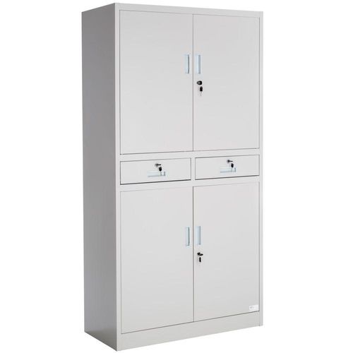 Armoire Métallique Étagère Meuble 2 Compartiments + 2 Tiroirs Gris 0508079