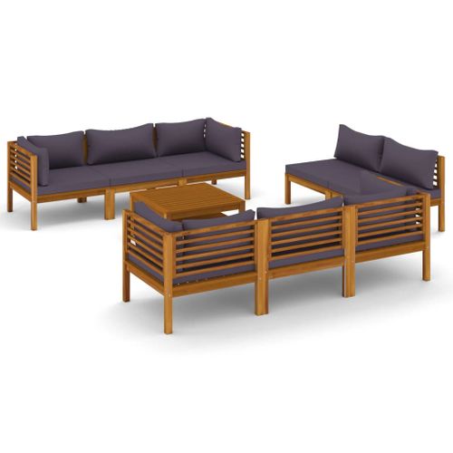 Salon De Jardin Meuble D'extérieur Ensemble De Mobilier 9 Pièces Avec Coussin Bois D'