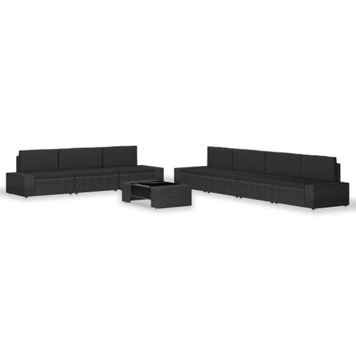 Salon De Jardin Meuble D'extérieur Ensemble De Mobilier 8 Pièces Résine Tressée Noir