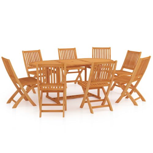Ensemble De Salle à Manger De Jardin Meuble Extérieur 9 Pièces Bois De Teck Massif 02