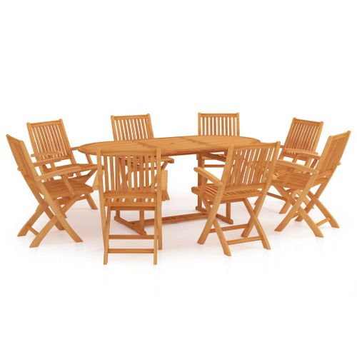 Ensemble De Salle à Manger De Jardin Meuble Extérieur 9 Pièces Bois De Teck Massif 02