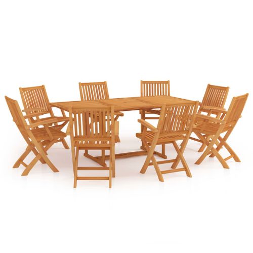 Ensemble De Salle à Manger De Jardin Meuble Extérieur 9 Pièces Bois De Teck Massif 02