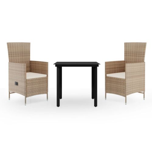 Ensemble De Salle à Manger De Jardin Meuble Extérieur Avec Coussins 3 Pièces Beige 02