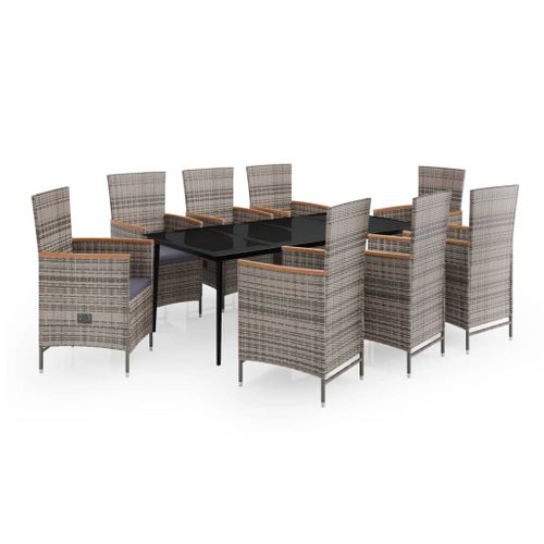 Ensemble De Salle à Manger De Jardin Meuble Extérieur Avec Coussins 9 Pièces Gris 02_