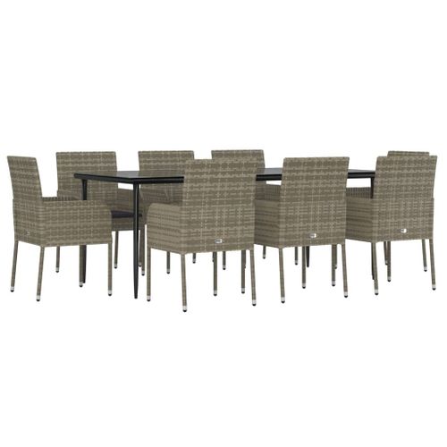 Ensemble De Salle à Manger Jardin 9 Pièces Et Coussins Noir Et Gris 02_0014197