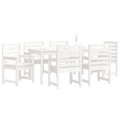 Ensemble à Dîner Salon De Jardin Meuble D'extérieur 7 Pièces Blanc Bois Massif De Pin