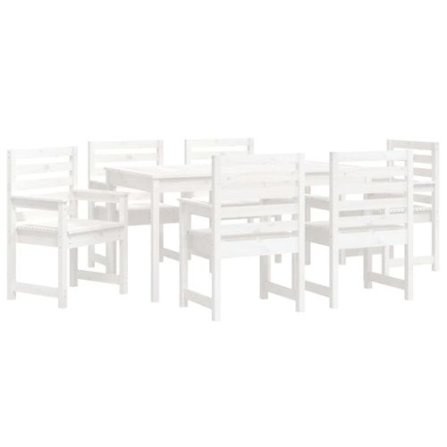 Ensemble à Dîner Salon De Jardin Meuble D'extérieur 7 Pièces Blanc Bois Massif De Pin