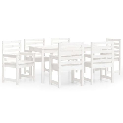 Ensemble à Dîner Salon De Jardin Meuble D'extérieur 7 Pièces Blanc Bois Massif De Pin