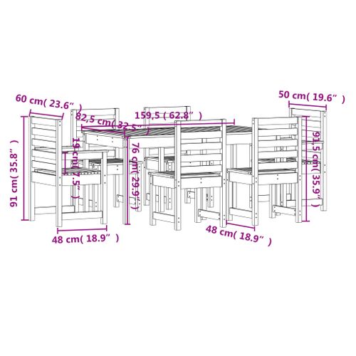 Ensemble à Dîner Salon De Jardin Meuble D'extérieur 7 Pièces Bois Massif Douglas 02_0