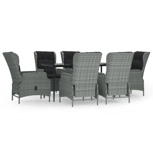 Ensemble à Dîner Salon De Jardin Meuble D'extérieur 7 Pièces Gris Clair Résine Tressé