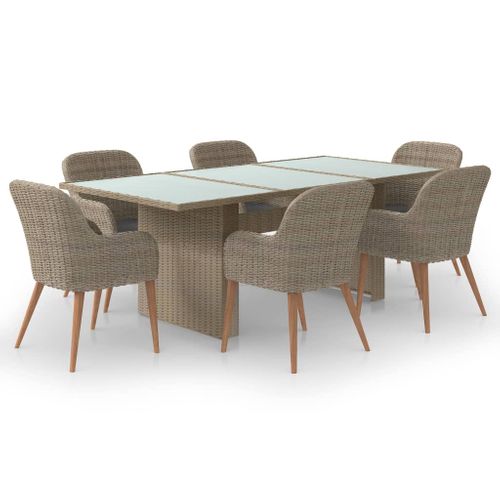 Ensemble à Dîner Salon De Jardin Meuble D'extérieur 7 Pièces Résine Tressée Marron 02