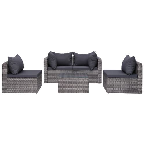 Meuble De Jardin 5 Pièces Et Coussins Et Oreillers Résine Tressée 02_0014509
