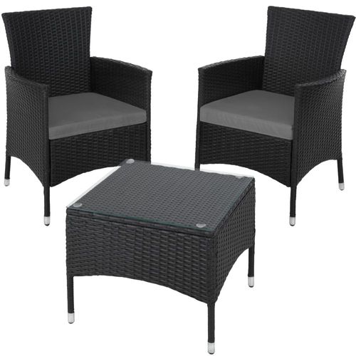 Salon De Jardin Rotin Résine Tressé Synthétique 2 Places Avec 2 Sets De Housses Noir