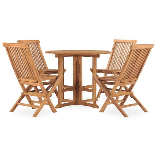Mobilier à Dîner D'extérieur Pliable 5 Pièces Bois Solide De Teck 02_0014712