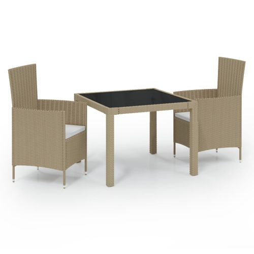 Mobilier à Dîner Salon De Jardin 3 Pièces Coussins Résine Tressée Beige 02_0014749