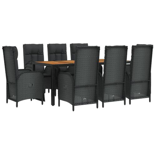 Mobilier à Dîner De Jardin 9 Pièces Et Coussins Noir Résine Tressée 02_0014829