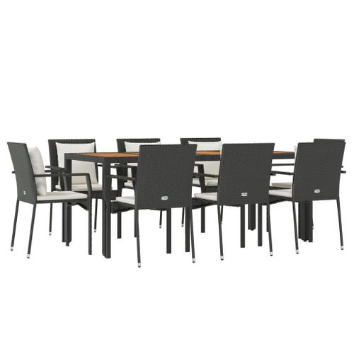 Mobilier à Dîner De Jardin 9 Pièces Et Coussins Noir Résine Tressée 02_0014838