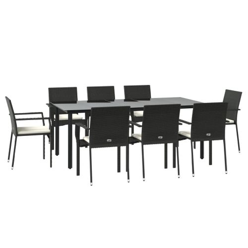 Mobilier à Dîner De Jardin 9 Pièces Et Coussins Noir Résine Tressée 02_0014840